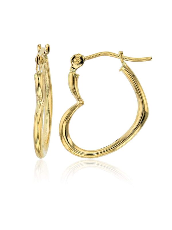 14K Yellow Gold 1.20mm Thick Sideways Heart Hoop Earrings