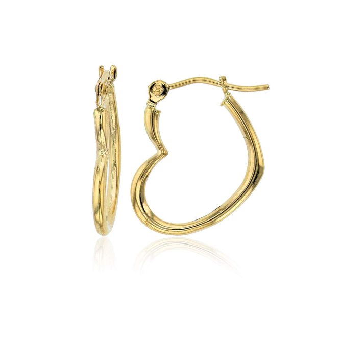 14K Yellow Gold 1.20mm Thick Sideways Heart Hoop Earrings