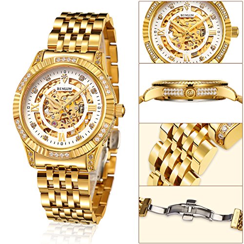 BINLUN 18K Gold Plated Automatic Wrist Watches for Men