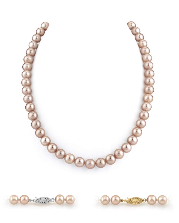 14K Gold 8-9mm AAA Quality Pink Freshwater Cultured Pearl Necklace for Women in 17" Princess Length