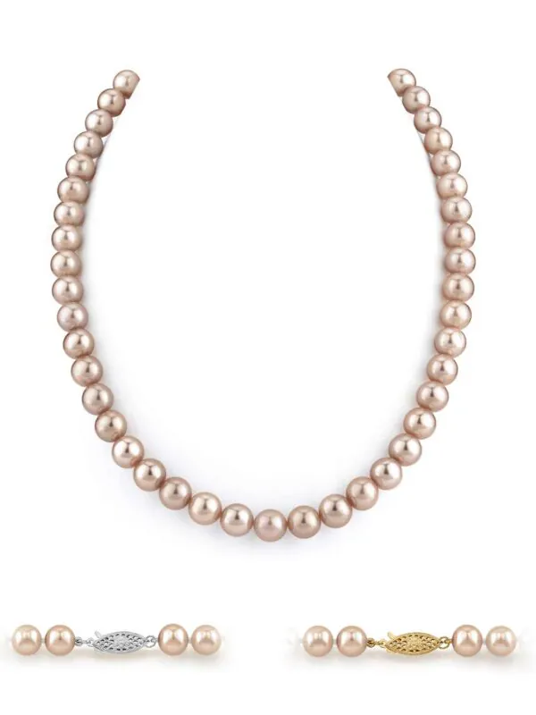 14K Gold 8-9mm AAA Quality Pink Freshwater Cultured Pearl Necklace for Women in 17" Princess Length
