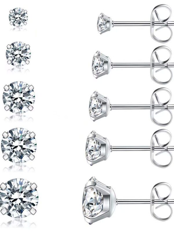5 Pairs Stud Earrings Set - Hypoallergenic Cubic Zirconia