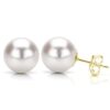 14K Yellow Gold 10-10.5mm White Stud Earrings