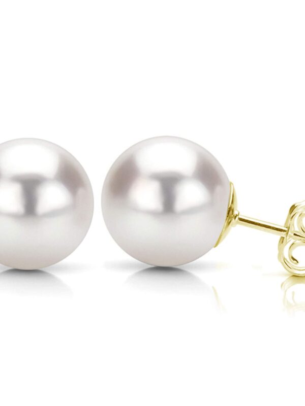 14K Yellow Gold 10-10.5mm White Stud Earrings