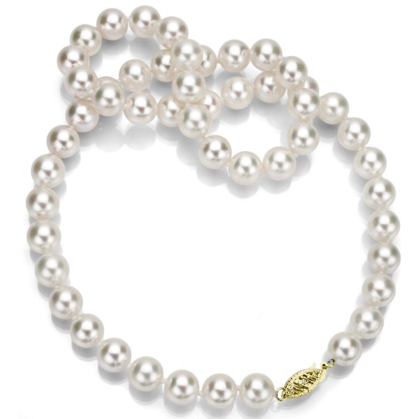 14K Yellow Gold White Japanese Cultured Pearl Necklace
