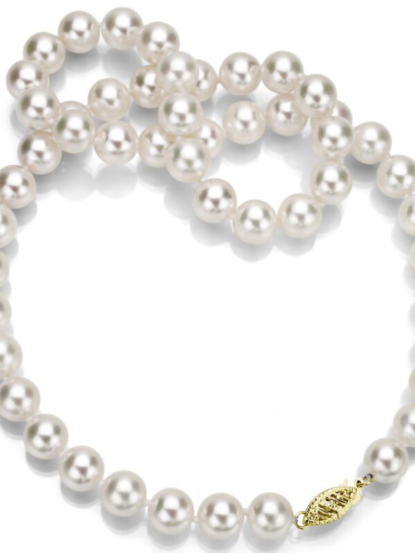 14K Yellow Gold White Japanese Cultured Pearl Necklace