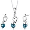 Blue Topaz Heart Earrings Pendant Necklace Jewelry Set