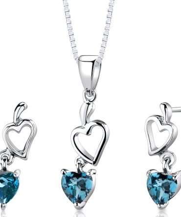 Blue Topaz Heart Earrings Pendant Necklace Jewelry Set