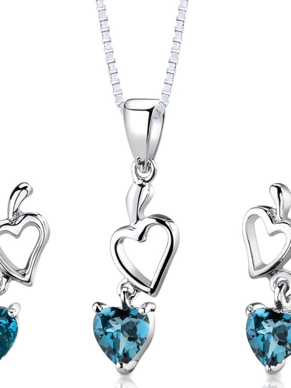 Blue Topaz Heart Earrings Pendant Necklace Jewelry Set