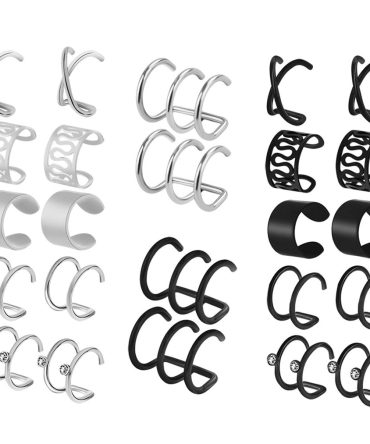 12 Pairs Earrings Set Cuff Helix Cartilage Clip Stainless Steel