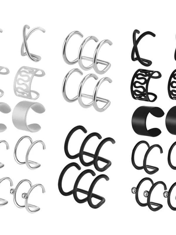 12 Pairs Earrings Set Cuff Helix Cartilage Clip Stainless Steel