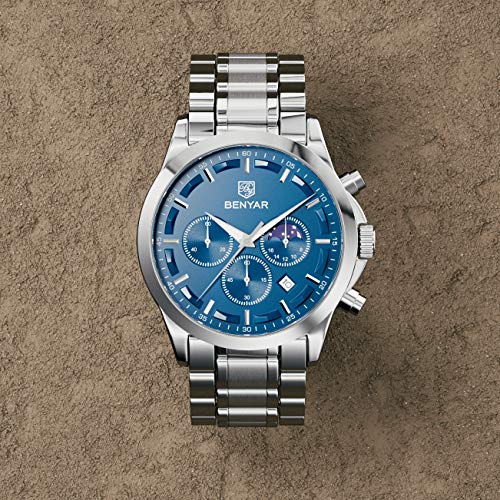 BENYAR -Wrist Watch for Men, Stainless Steel Strap Watches
