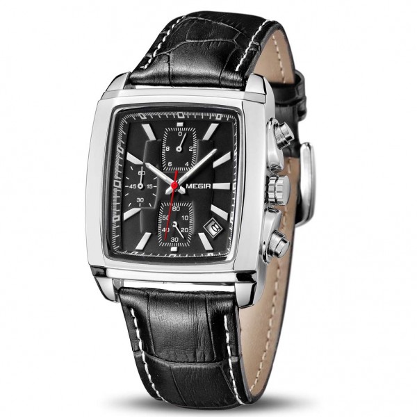 MEGIR Men Watches with Leather Strap, Luminous Rectangular