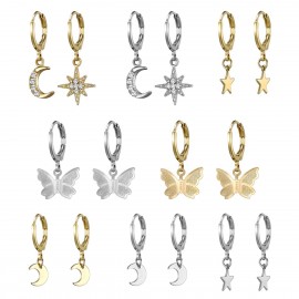 8 Pairs Small Gold Silver Butterfly Hoop Earrings