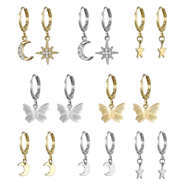 8 Pairs Small Gold Silver Butterfly Hoop Earrings