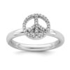 925 Sterling Silver Peace Symbol Diamond Band Ring