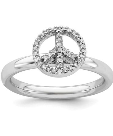 925 Sterling Silver Peace Symbol Diamond Band Ring