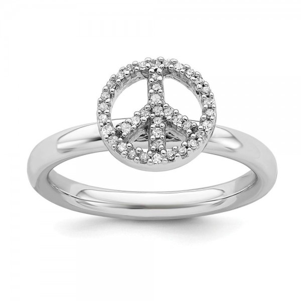 925 Sterling Silver Peace Symbol Diamond Band Ring
