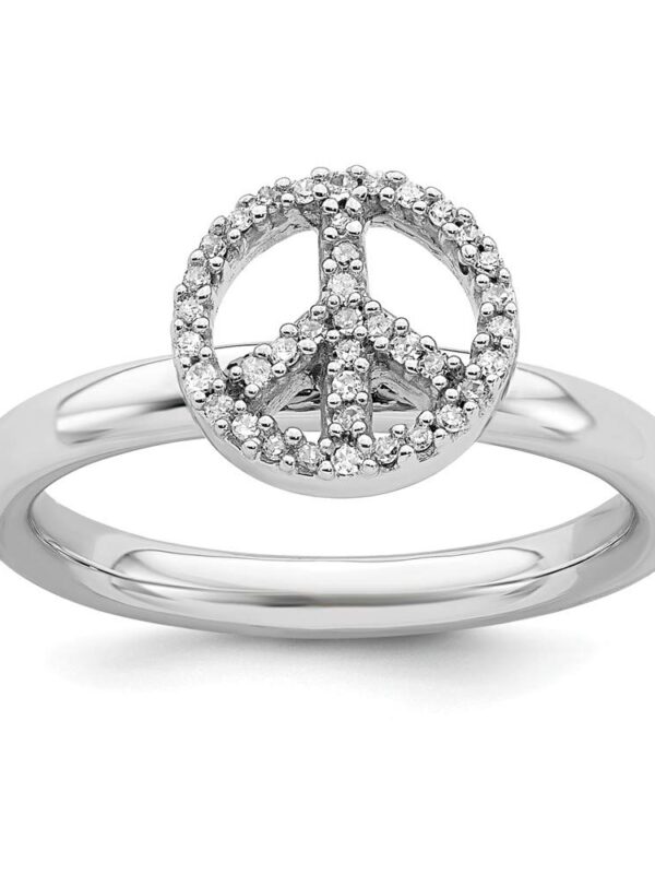 925 Sterling Silver Peace Symbol Diamond Band Ring