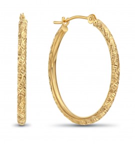 Hoop Earrings 14k Gold Hand Engraved Diamond-cut