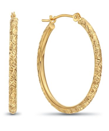 Hoop Earrings 14k Gold Hand Engraved Diamond-cut