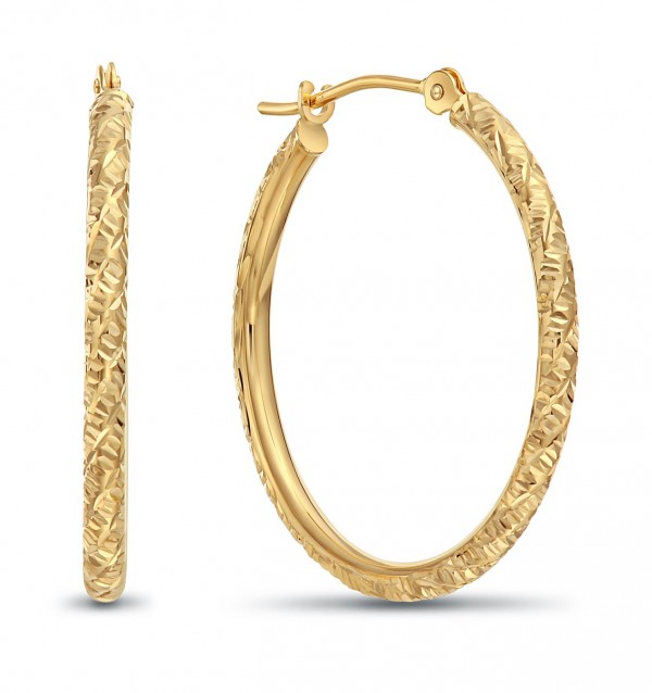 Hoop Earrings 14k Gold Hand Engraved Diamond-cut