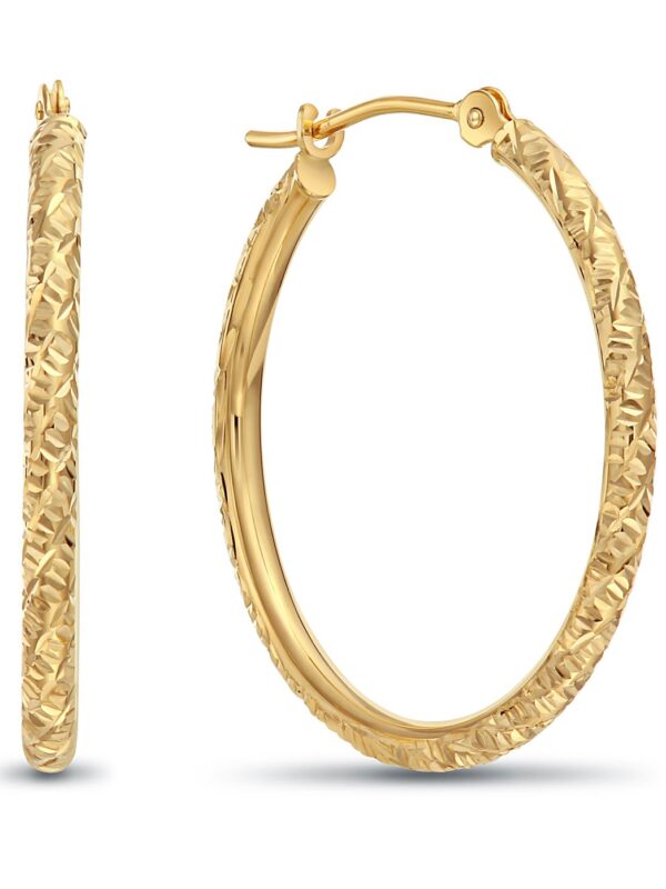 Hoop Earrings 14k Gold Hand Engraved Diamond-cut