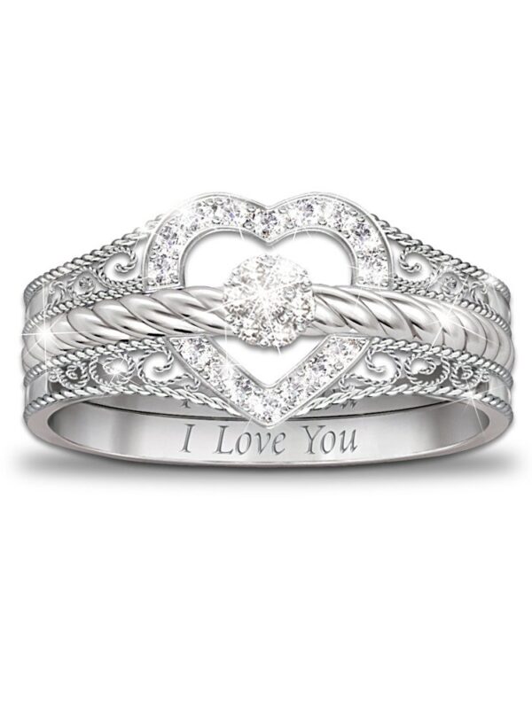 I Love You Heart-Shaped Diamond Stacking Rings
