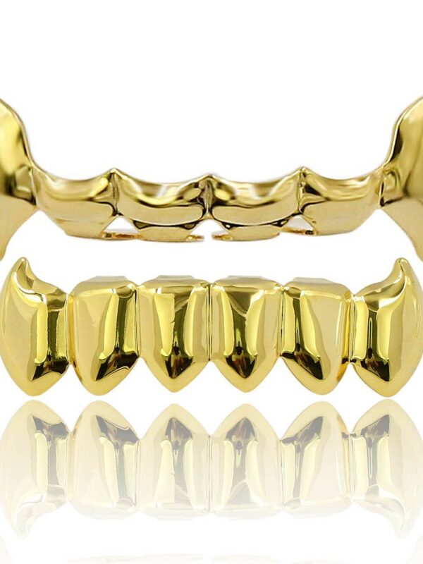 18K Gold Vampire Fangs Gold Grills Top Bottom
