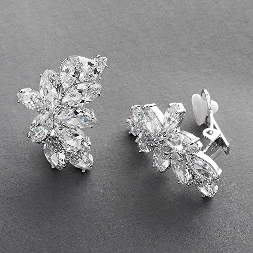 Radiant Elegance: Mariell Bridal Wedding CZ Clip Earrings with Marquis-Cut Clusters - Timeless Glamour for Formal Occasions