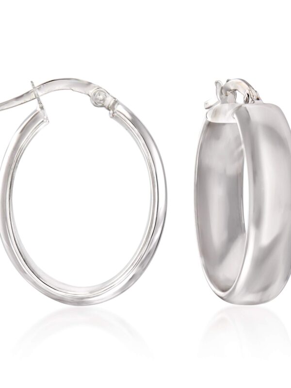 14kt White Gold Wide Oval Hoop Earrings Ross-Simons