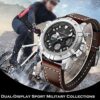 Sport Watch Digital Analog Waterproof Multifunctional Military Brown Leather