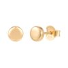 Close-up of PAVOI 14K Gold Plated Sterling Silver Earrings, featuring delicate dot and triangle disc studs with a flawless gold finish, ideal for everyday elegance and hypoallergenic comfort. 
