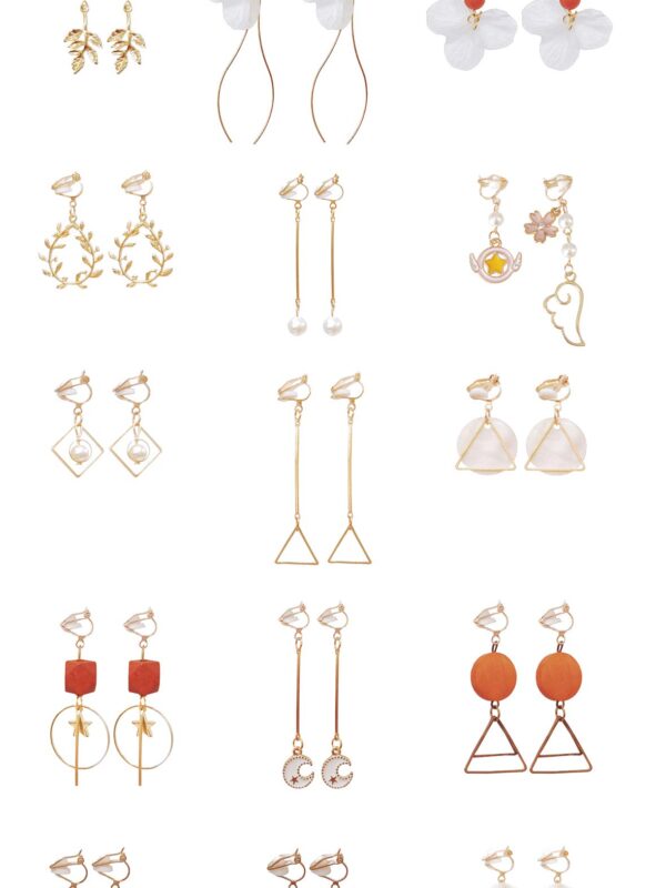 Gold Clip On Dangle Earrings for Teens Girls
