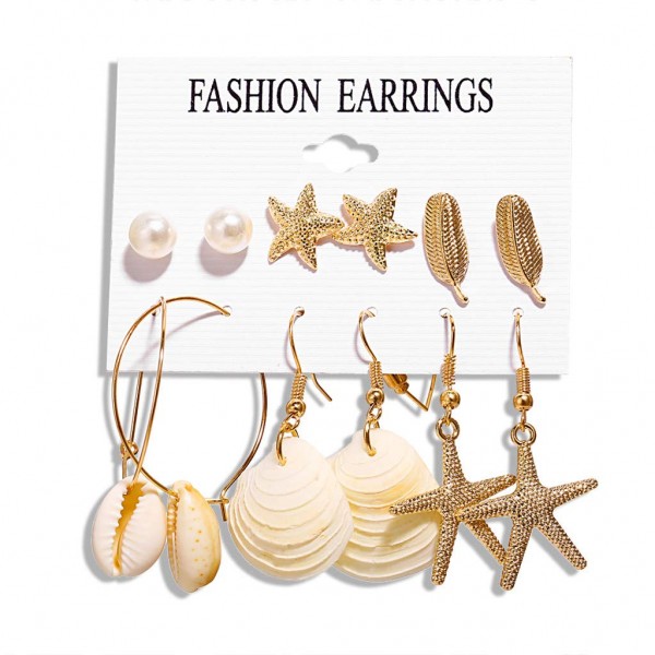 Starfish Shell Conch Stud Earrings