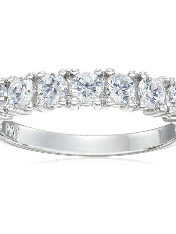 Size 8 Platinum Silver Seven-Stone Anniversary Ring Prong-Set