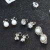 Elegance in Variety: 6 Pairs of Rose Flower, Pearl, and CZ Clip-On Earrings - Hypoallergenic Style Set