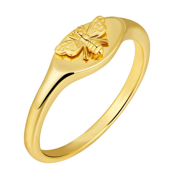 micuco 14K Gold Signet Rings for Women Sunflower