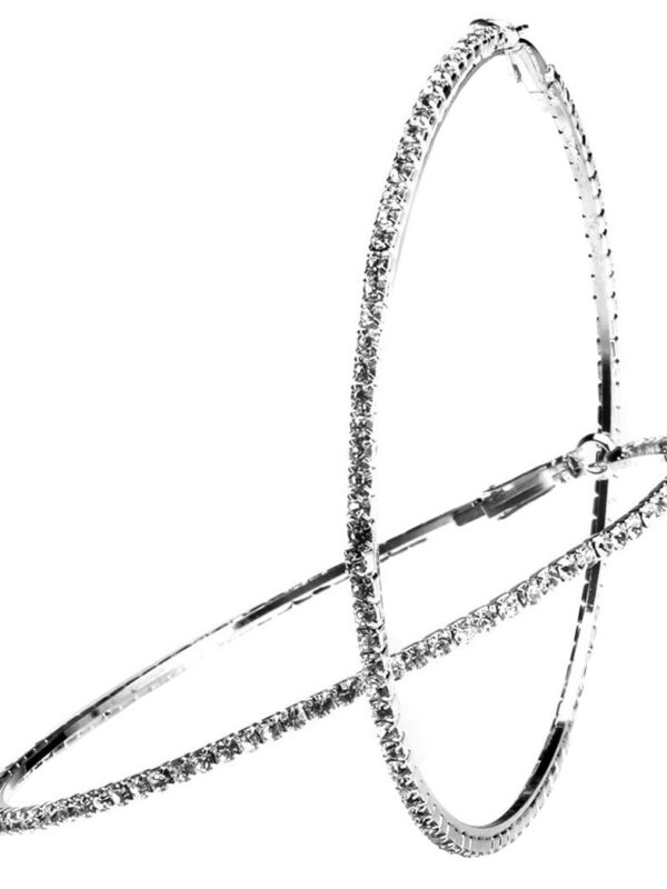 80mm Rhinestone Plated Silver Hoop Earrings