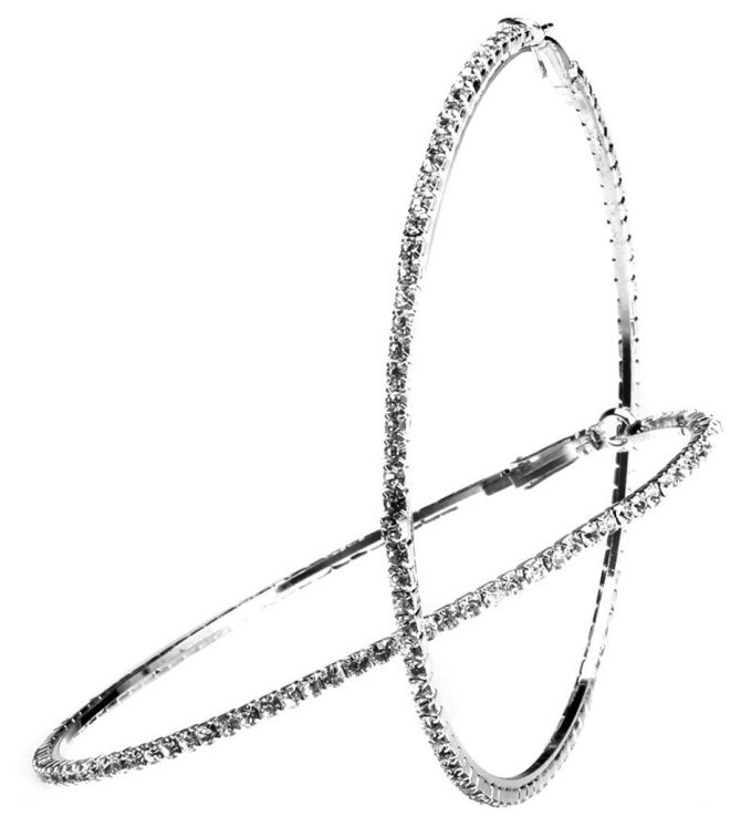 80mm Rhinestone Plated Silver Hoop Earrings