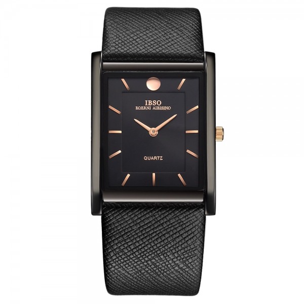 IBSO Classic Quartz Wristwatch for Men with Ultra-Slim 7MM Rectangle Dial (Black).