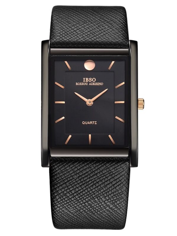 IBSO Classic Quartz Wristwatch for Men with Ultra-Slim 7MM Rectangle Dial (Black).
