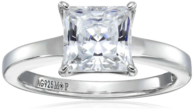 Elegance Redefined: Platinum-Plated Princess-Cut Solitaire Ring with Swarovski Zirconia (2 cttw)