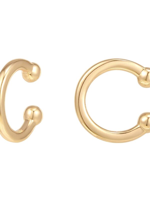 Yellow 14K Gold Classic Round Huggie Ear Cuff Earrings