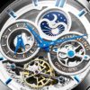 Silver Skeleton Dial, Dual Time Stührling Original Mens Watch