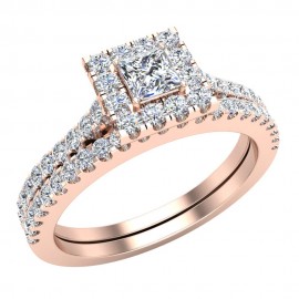 Diamond Wedding Ring Bridal Set 14K Rose Gold