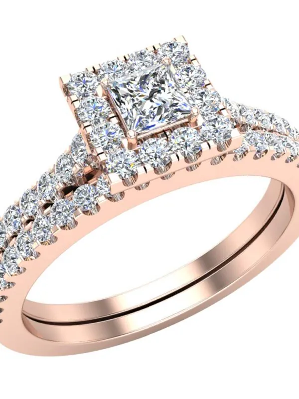 Diamond Wedding Ring Bridal Set 14K Rose Gold