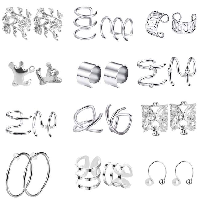 12 Pairs Ear Cuff for Women Cartilage Clip On Wrap Earrings