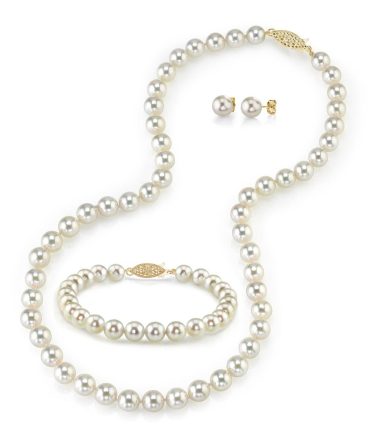 THE PEARL SOURCE 14K Gold 7.5-8mm Round White Pearl Necklace
