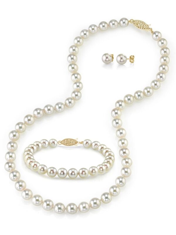 THE PEARL SOURCE 14K Gold 7.5-8mm Round White Pearl Necklace